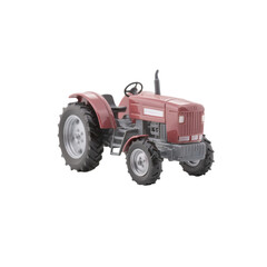 Obraz premium Detailed Red Toy Tractor Model Isolated on Black Background. Miniature Farm Vehicle for Play & Collectibles