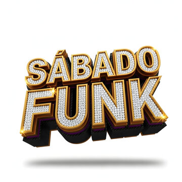 Luxurious 3D Golden Saturday Funk Logo Design With Sparkling Diamonds And Shiny Crystals