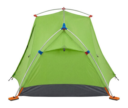 Brightly colored dome tent with a sewn-in groundsheet and color-coded clips.