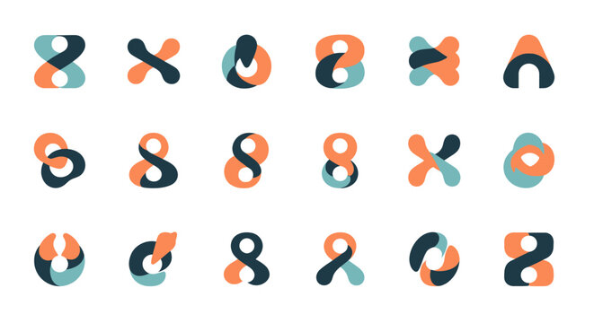 Abstract infinity logo set, creative loop symbols