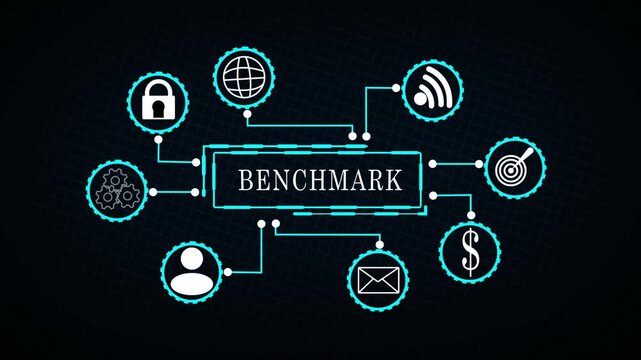 Benchmark Performance Digital Interface with Connected Business Technology Icons
