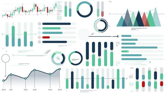 Set of animated business charts and infographic elements