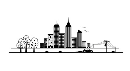 Naklejka premium Black and white cityscape with modern skyscrapers and bridge.