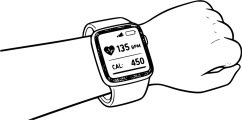 Fototapeta premium Stick figure wearing smartwatch close-up