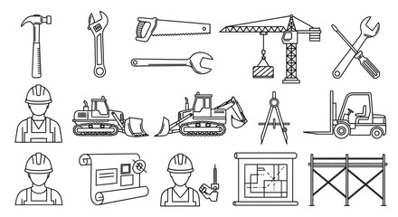 Construction Tools and Equipment Icons Set. © Cimot