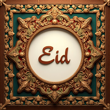 Complex ornate frame with intricate floral patterns, 'Eid' text centrally placed.