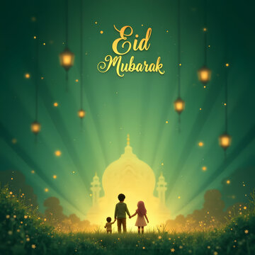Three children hold hands in a vibrant, ethereal setting.