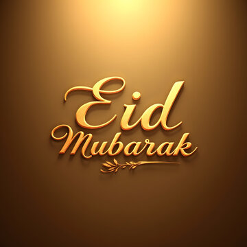 A gold-colored greeting card with "Eid Mubarak" text on a dark background.