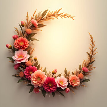Floral wreath adorned with pink, peach, and orange flowers.