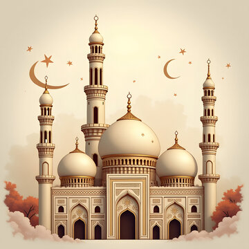 A detailed digital illustration of Islamic architecture.