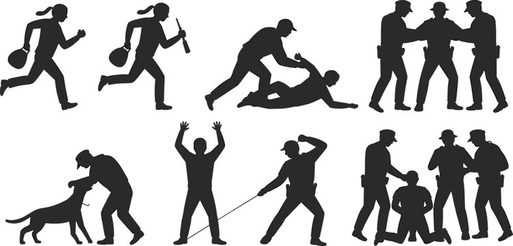 Police and Crime Silhouettes Vector Set