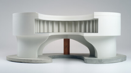 Architectural cutaway model showing building foundation with concrete pillar support structure and floor construction engineering design