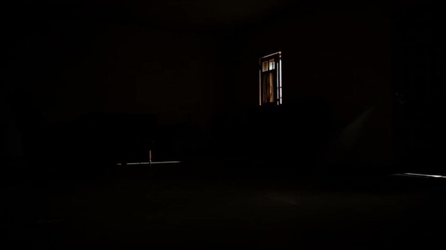 Light Beam Through Dark Room Window.