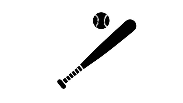 Vector illustration&nbsp;of black silhouette icon of baseball bat and ball on a transparent background