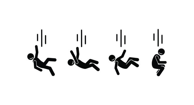 Vector illustration showing a sequence of falling stick figures, depicting an accident or downward movement graphic design.
