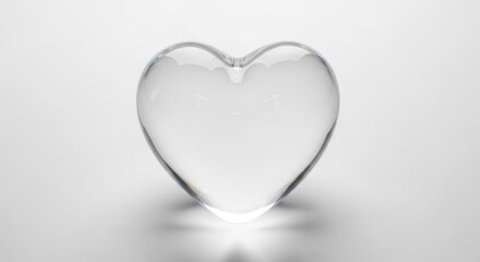 Fototapeta premium Close-up of a clear glass heart, on a gradient white background, casting a subtle shadow