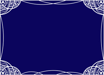 スタイリッシュな角飾りと曲線パターンのモダン枠 宇宙や夜をイメージした濃紺の背景フレームデザイン