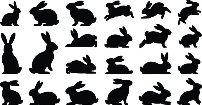 PrintRabbit silhouettes collection, animal poses, leaping crouching sitting lying, wildlife motion study, creative design inspiration, artistic pattern