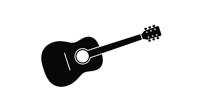 A simple black acoustic guitar icon in stark silhouette