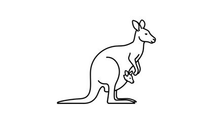 Fototapeta premium Simple line drawing of a kangaroo with a joey in its pouch.
