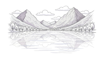 Serene mountain lake reflecting the sky and snow-capped peaks in a peaceful winter scene.