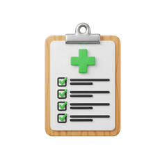 Medical checklist clipboard with green cross icon isolated on transparent background