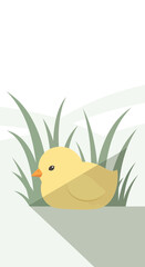 Fototapeta premium A Cheerful Yellow Chick Nestled in Green Grass, A Delightful Springtime Illustration