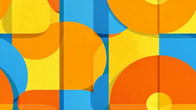 Abstract geometric pattern of overlapping shapes in blue yellow and orange tones for creative designs