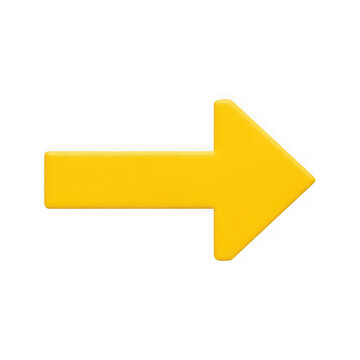 A vibrant yellow arrow pointing to the right on a white background isolated on transparent background