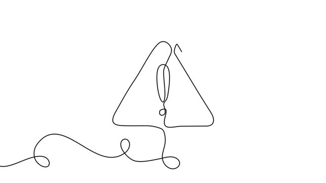 Continuous line exclamation attention stop sign caution danger alert mark icon. Exclamation line hazard point safety risk illustration important road triangle mistake error outline alarm drawing mark.
