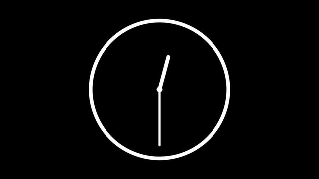 Minimalist clock design on a black background, featuring sleek hands and a simple circular outline
