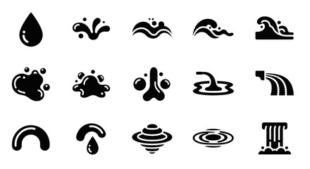 Naklejka premium Water drops splashes waves ripples liquid icons set