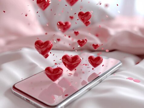 3D hearts over a smartphone