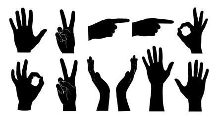 Fototapeta premium Collection of various hand gestures in black silhouettes