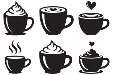 Obraz premium Hot chocolate silhouette Christmas vector icon set, festive winter drink icons, cocoa cup illustration collection, holiday beverage design isolated