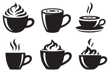 Obraz premium Hot chocolate silhouette Christmas vector icon set, cozy winter cocoa cup symbols, holiday drink illustration collection, isolated vector design