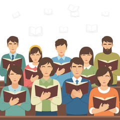 Group Of People Studying Books Together In A Bright And Modern Classroom Environment