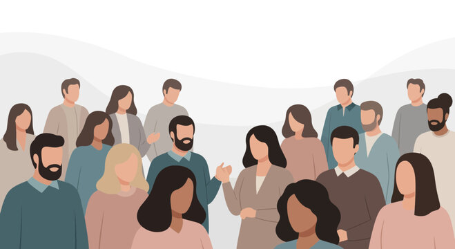 Group Of People In Modern Abstract Flat Illustration For Communication And Concepts