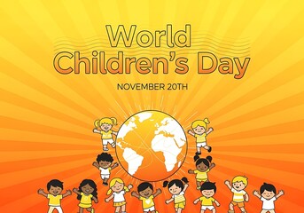Fototapeta premium World children's day celebration with diverse kids around the globe