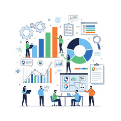 Fototapeta premium Business analytics concept: team analyzing data with charts, graphs, and diagrams