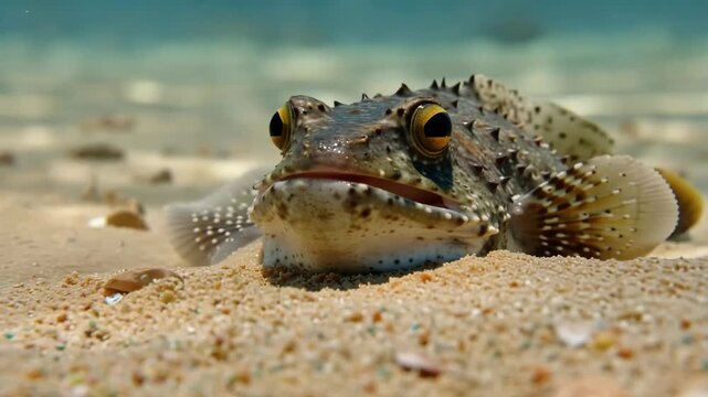Close up of globefish on sandy seafloor exotic marine life in tropical waters beautiful underwater wildlife