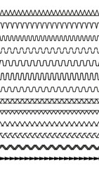 Seamless pattern embroidery stitches. Sewing seams. Set of machine thread sew brushes. Overlock fabric elements. Outline border isolated on white background. Simple design. Vector illustration.