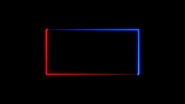 Neon Rectangle Border red and blue neon rectangle frame 4k video. abstract neon saber on black background. Animated Rectangle neon glowing frame 4k video laser show looped animation