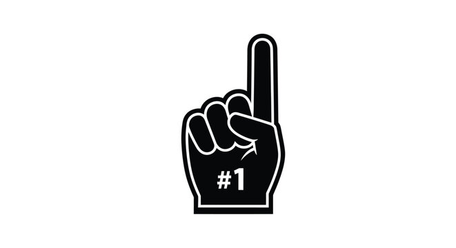 Black foam finger displaying number one a simple silhouette