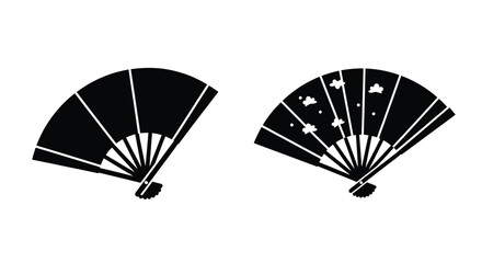 Two elegant black fans displayed a striking graphic silhouette