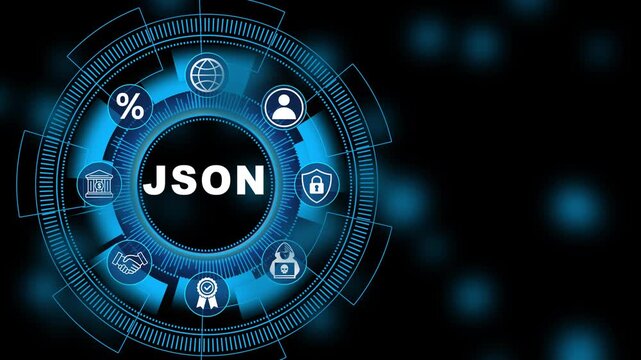 JSON data visualization with futuristic interface on dark background json technology coding.transparent background 4k visuals