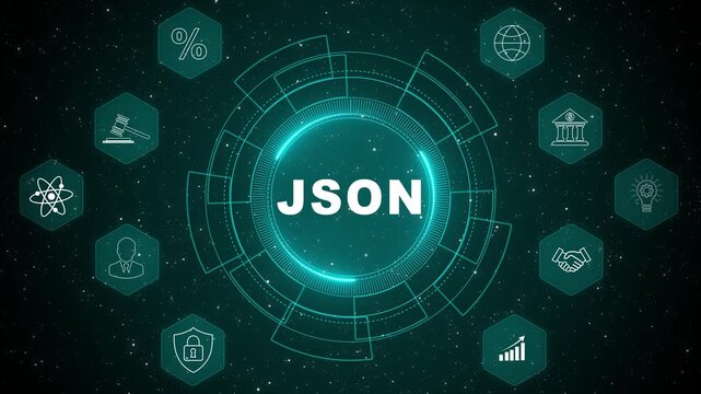 JSON data visualization with futuristic interface on dark background json technology coding.transparent background 4k visuals