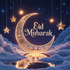Luxury Eid Mubarak Card Design with Arabic Calligraphy
