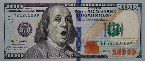 Surprised Benjamin Franklin On 100 US Dollar Bill Creative Edit