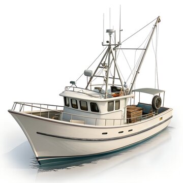 Fishing Boat Isolated on White Background Marine Vessel